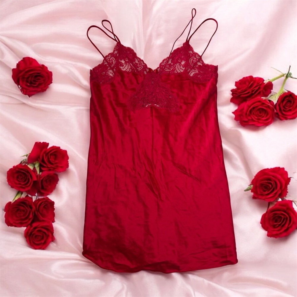100% Silk VINTAGE Red Lace Lingerie